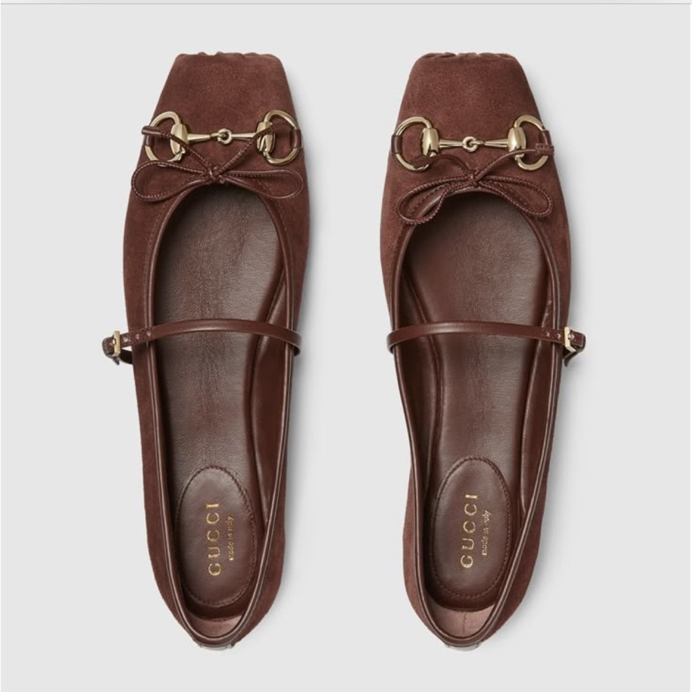 NIB Gucci Horsebit Ballet Flat in Fancy Brown Suede Size 39